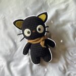 crochet black cat made with chenille yarn, super soft and cuddly